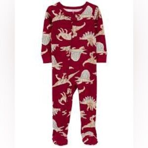 Carter's Red Dinosaur Print Zip Up Footie Pajamas 100% Cotton Size  18 Months